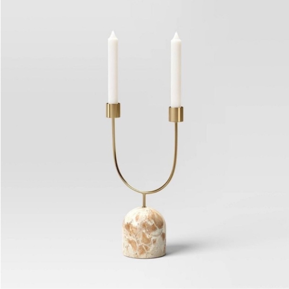 Threshold Gold and Cream Candle Holder with Marble Base
